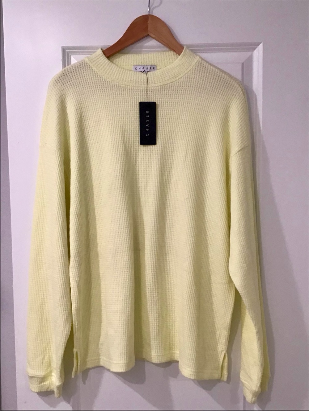 Chaser Waffle-knit Crewneck Sweater in Yellow
